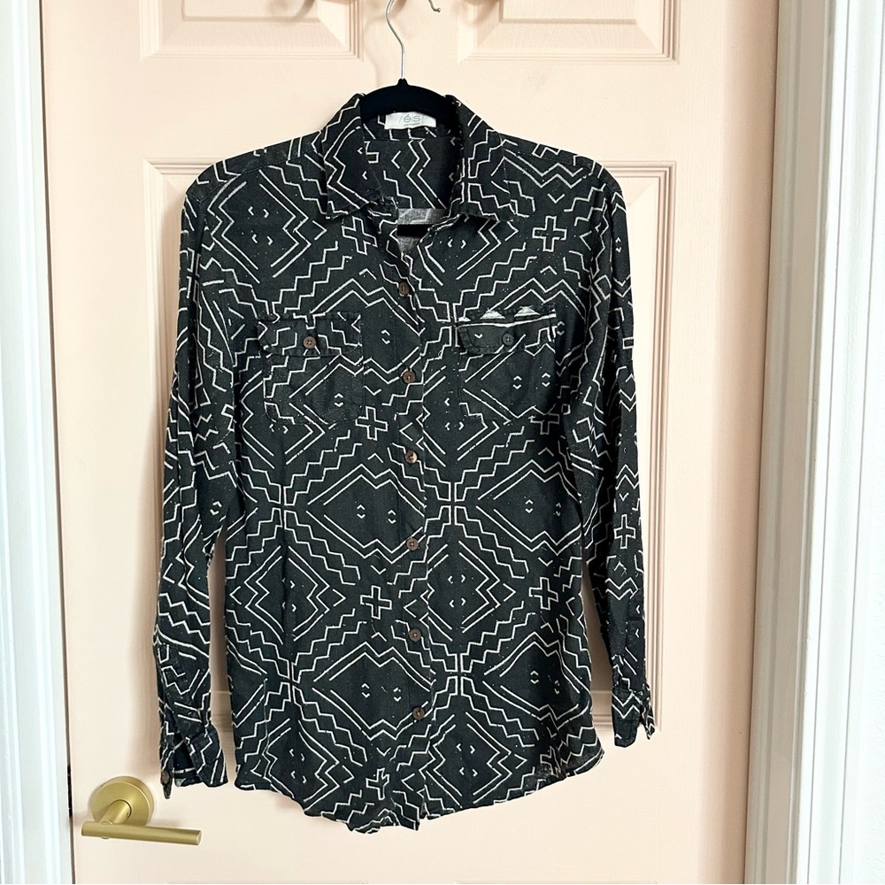 Black geo print EIS button up